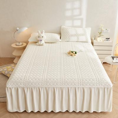 New Simple Solid Color Milk Fiber Bed Skirt Non-Slip Household Quilted Fitted Sheet Dustproof Protective Cover Thickening Bedspread