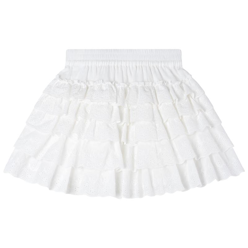 Mucmukn Girls  White Cotton Embroidered Fluffy Skirt 150