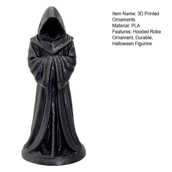 3D Printed Hooded Robe Ornament, Matte Black Faceless Monk Figurine, Gothic Style Sculpture, for Halloween Indoor Outdoor Decor
