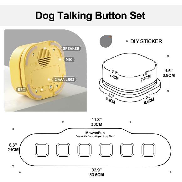 MEWOOFUN Dog Buttons Talk, Recordable Dog Talking Training Buttons for Communication, Dog Clicker for Training with Training Manual, Mat and