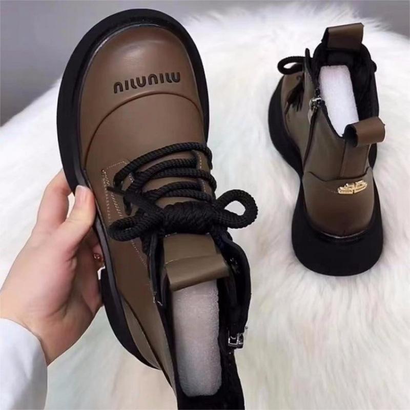 Popular Martin boots women's foreign style new autumn and winter velvet fashion thick-soled British style short boots heightening Maillard boots