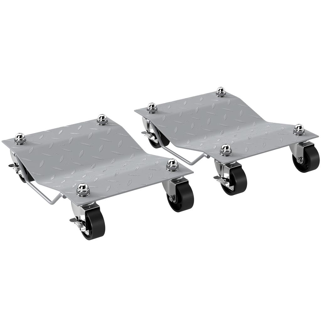 Two-Piece Car Wheel Dolly with Swivel Casters, Non-Slip Metal Plates, 680kg Capacity, Grey