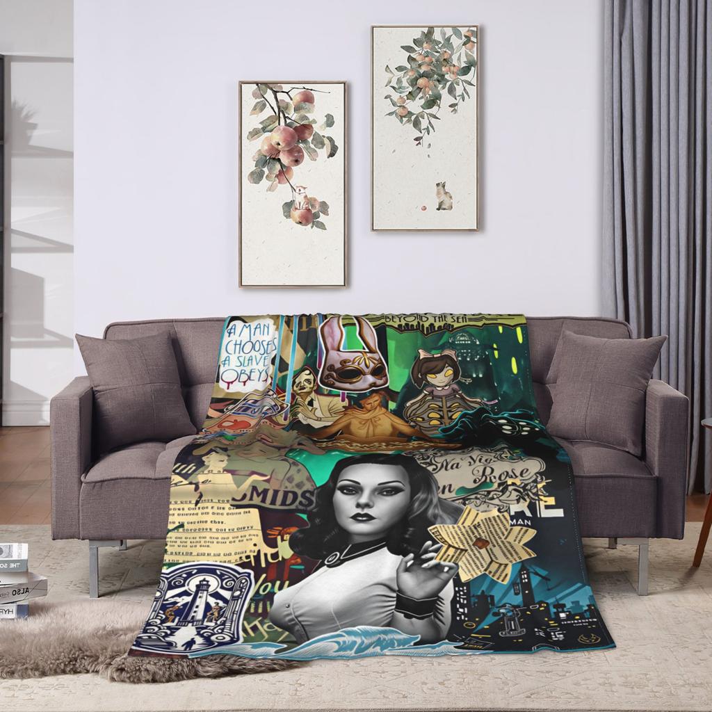 B-BioShocks 2 Remastered Flannel Blankets Super Soft Throw Blanket for Living Room Picnic Graphic Bedspread Sofa Bed Cover