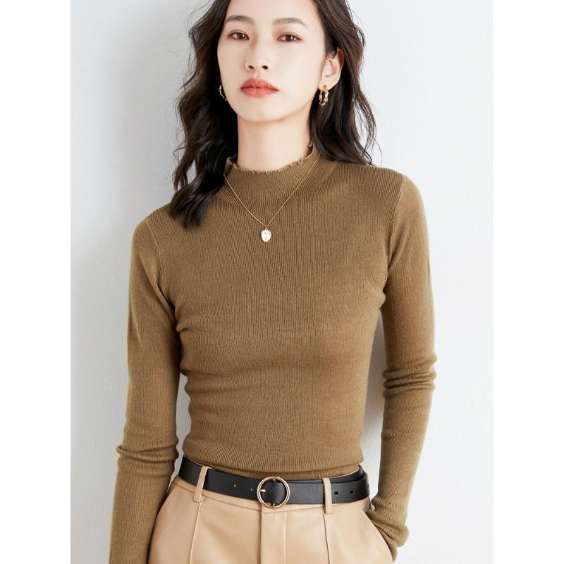 Semi-turtleneck bottoming sweater women's spring and autumn new autumn clothing thin long-sleeved tight autumn and winter knitted sweater