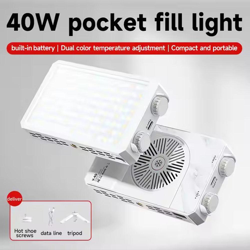 Portable 40W LED Camera Light 2800K-9000K Handheld Filling Light 4400mAh Rechargeable Pocket Photography Lighting Lamp