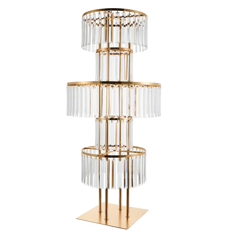 5 Tier Wedding Centerpieces Flower Stand with Hanging Crystals Gold Vases Round Flower Chandelier Pedestal for Birthday Party