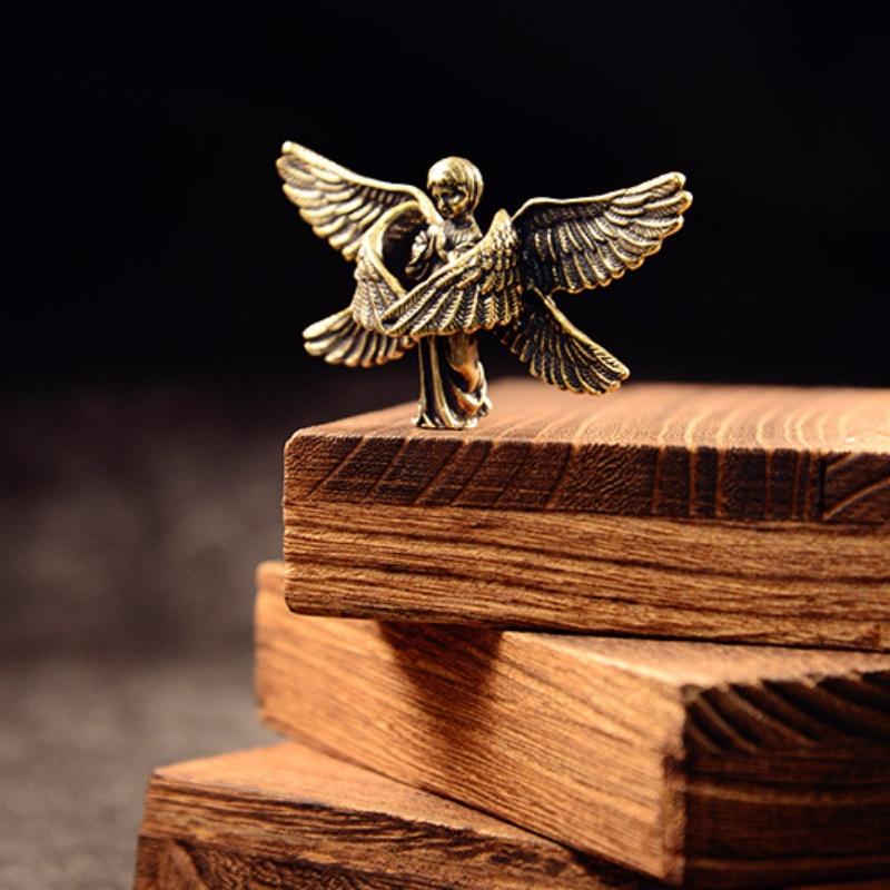 1 PC Six Winged Guardian Angel Blessing Ornament Desktop Statue Brass Seraphim Figurine Home Decoration Angel Little Statue