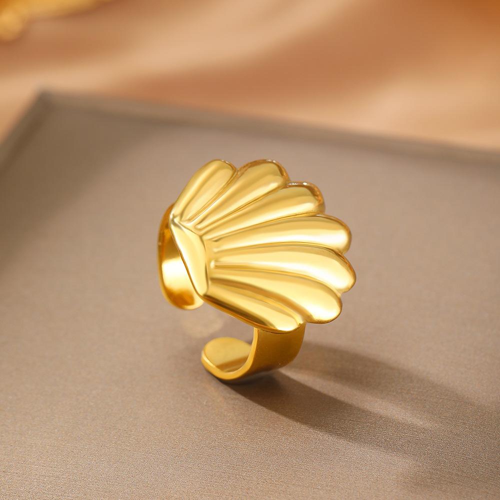 Vintage Stainless Steel Scallop Rings for Women Men Classic Ocean Starfish Shell Open Rings Aesthetic Jewelry Summer Beach Gift