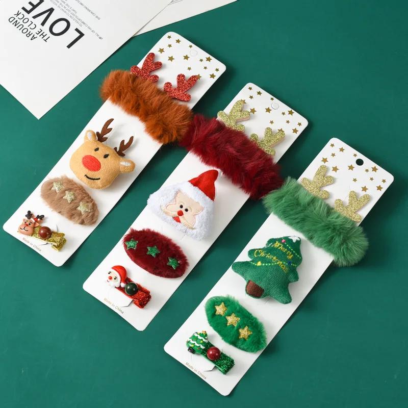 Christmas Hair Accessories Santa Claus Hair Clips Ties Brooch Kit Christmas Party Decoration New Year Kids Girls Gift Xmas Tree