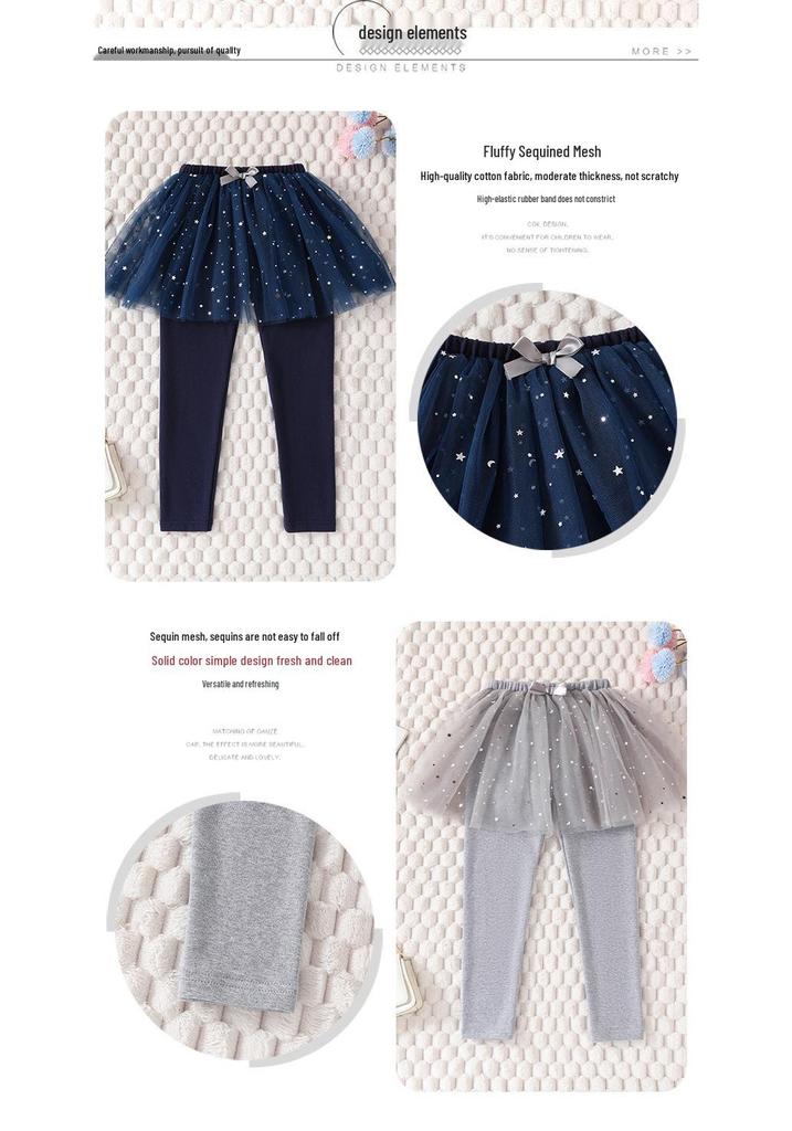 Girls' Korean Style Bow Leggings: Spring/Autumn Cotton Skirt Pants with Sequins