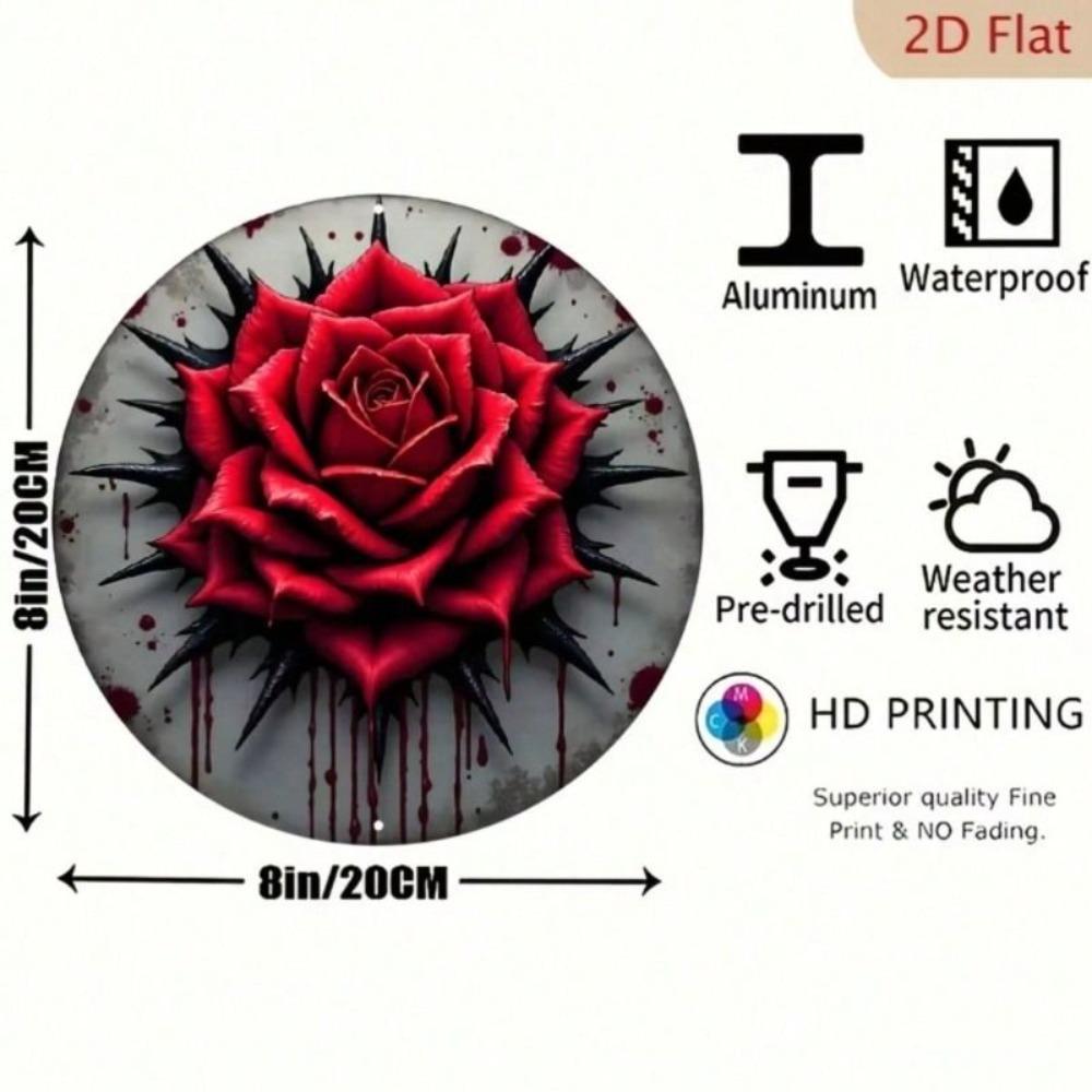 Metal Wall Art Poster, Round Gothic Rose 20x20 Cm Home Decor