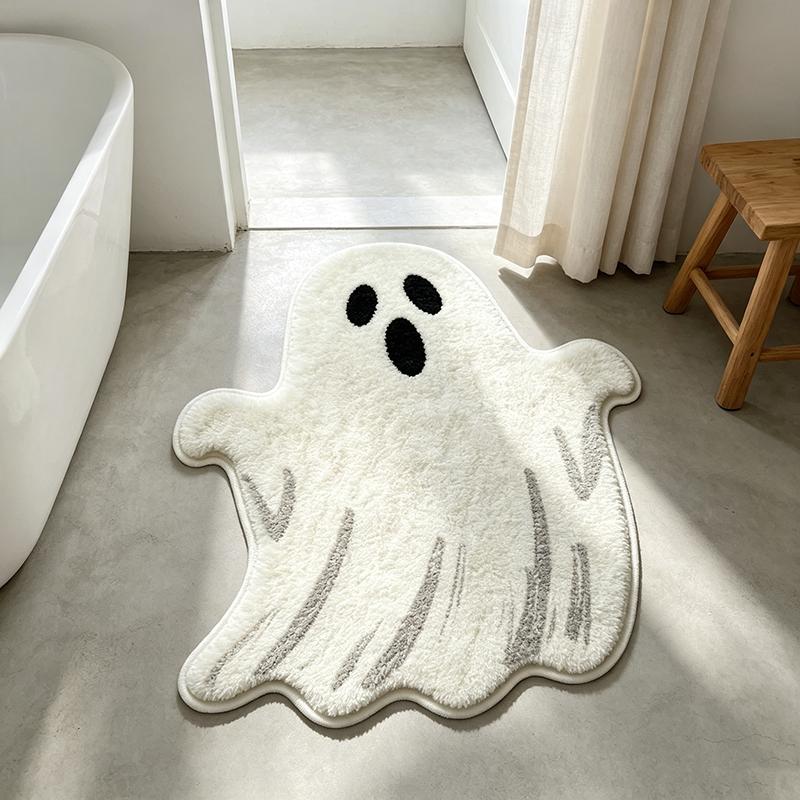 Halloween Boo Ghost Pumpkin Witch Hat Shaped Rug Soft Non Slip Bathroom Floor Mat Holiday Home Decor