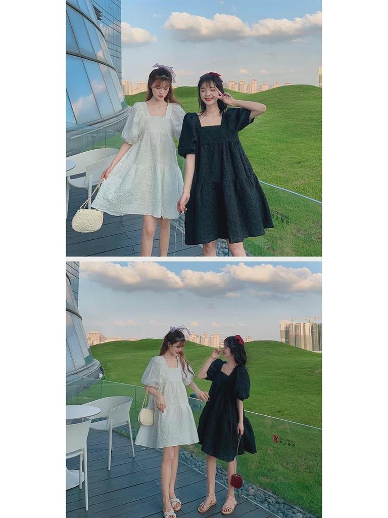 Spring/Summer 2024 French Sweetheart Square Neck Puff Sleeve A-Line Maternity Dress