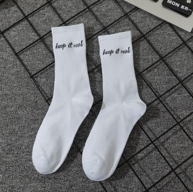 New Women Letter Jacquard Series White Cotton Socks Street Sports Hip Hop Fashion Men Unisex Crew College Style Socks