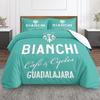 Bianchi Cycles Bicycle Brand Logo 3 Piece Bedding Set, Teal Retro Cafe Racer Duvet Cover Set for Cyclist Men Bedroom Decor