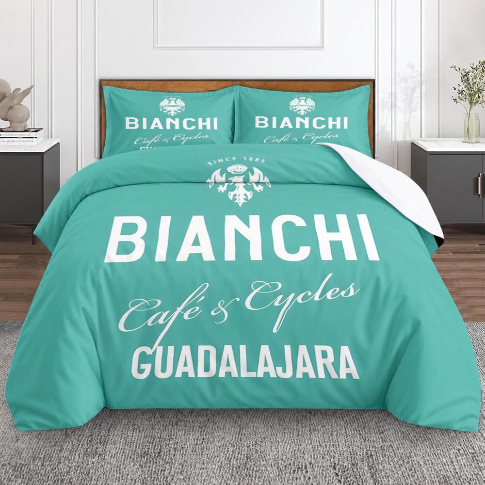 Bianchi Cycles Bicycle Brand Logo 3 Piece Bedding Set, Teal Retro Cafe Racer Duvet Cover Set for Cyclist Men Bedroom Decor