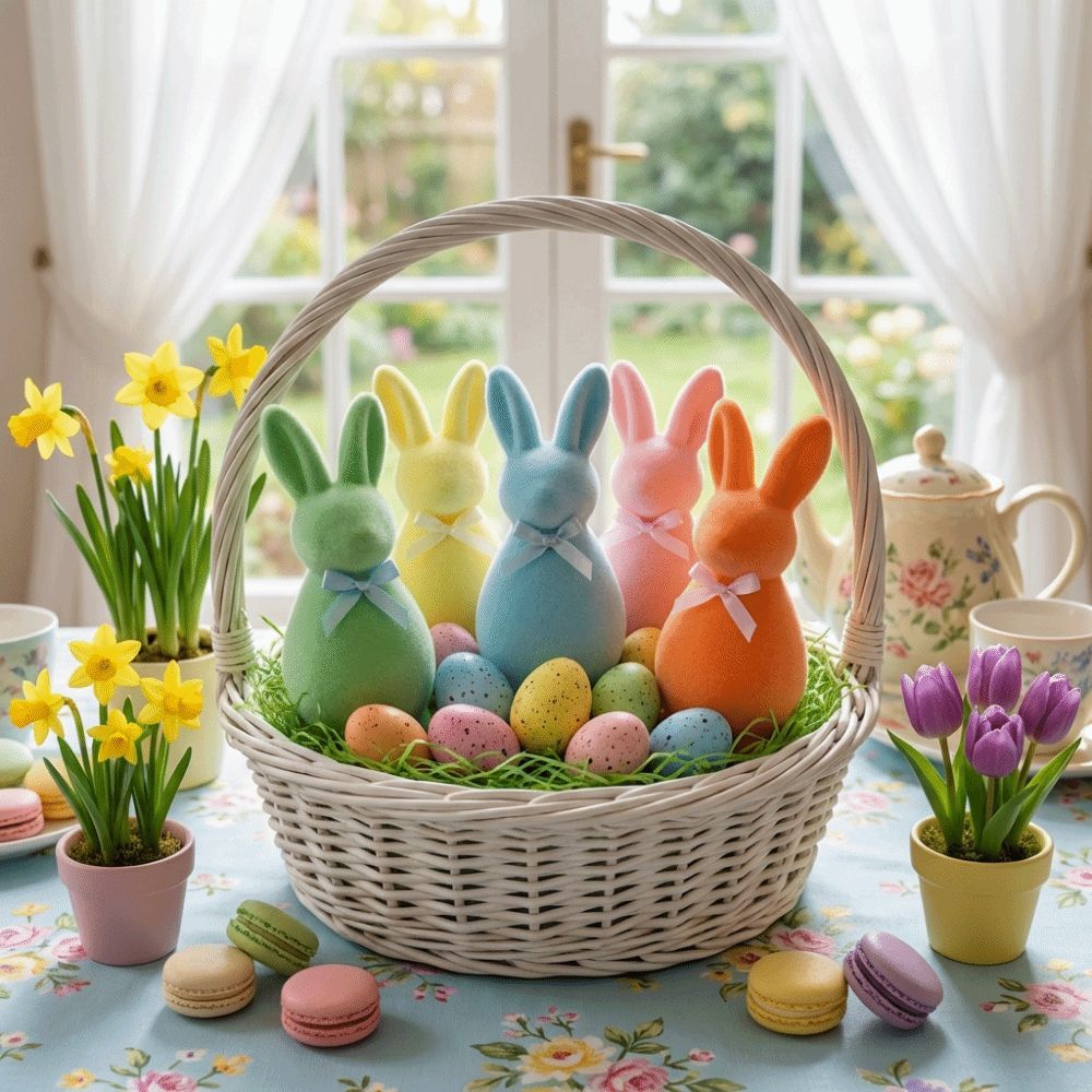 with Bow Easter Bunny Statue Plush Bunny Sculpture Handmade Bunny Ornaments  Home Decor