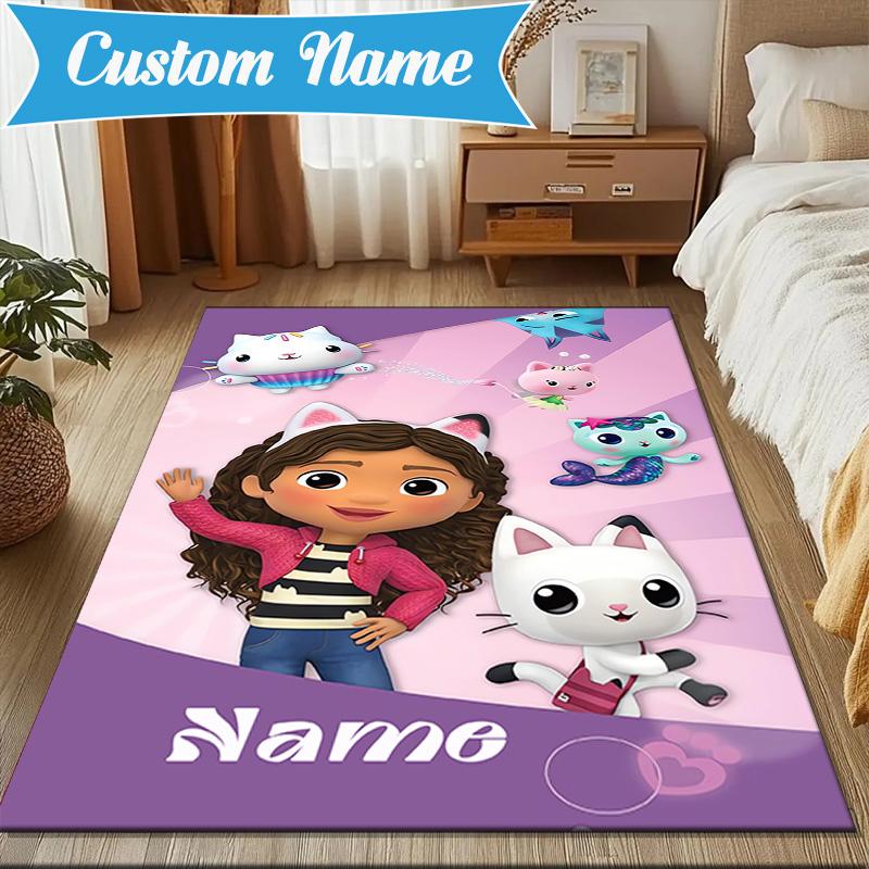 Custom Name Kitty Dollhouse Adventure Rug Game Carpet, Floor Mat for Bedroom Living Room Entryway Rug, Home Decor Idea Gift for Christmas birthday