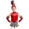 Girls Circus Costume Set Sequins Mock Neck Sleeveless Jumpsuit Press Buttons Metallic Oversleeve Top Hat