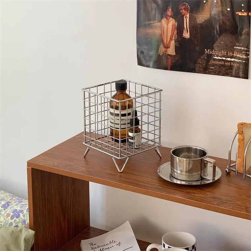 Storage Basket Stainless Steel Mesh Open Design Storage Container for Home Office Dorm Silver