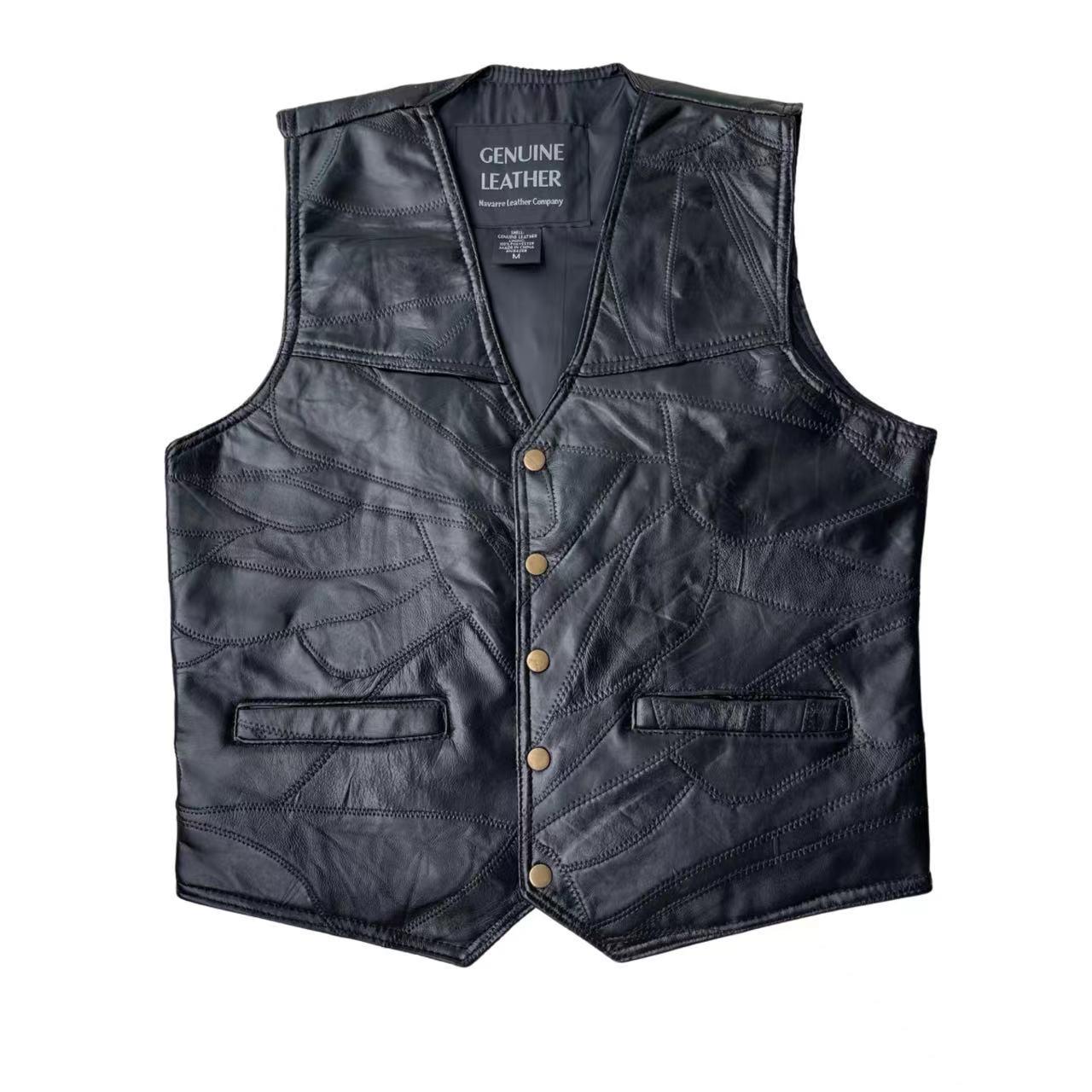 

Men s Genuine Sheepskin Leather Cycling Vest - Windproof, Classic, All-Season Style M