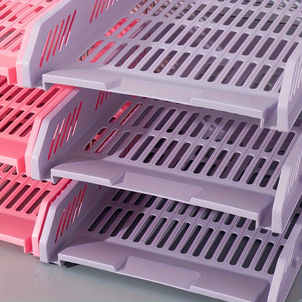 3-Tier Stackable Letter Tray Organizer, Polished Finish, PP Material, Desktop Document Holder, Office Supplies Storage Accessory