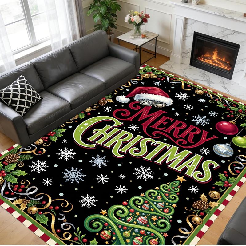 Christmas Printed Square Area Rug Soft Non Slip Floor Carpet For Bedroom Holiday Gift