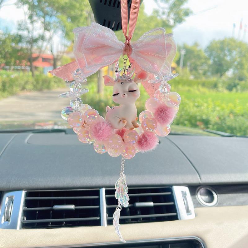 Pink Deer Car Rearview Mirror Hanging Pendant For Women