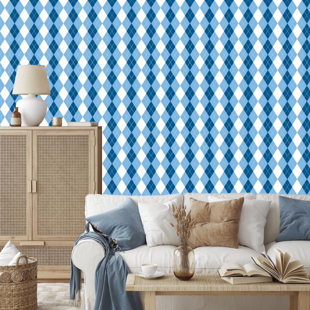 Blue Checkered Wallpaper for Living Room and Bedroom 50x1000