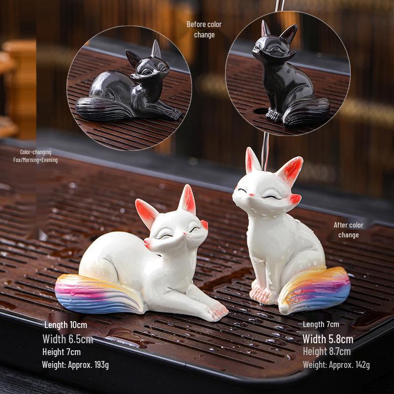 Color-Changing Little Fox Tea Pet: Cute Resin Craft Decoration for Tea Table