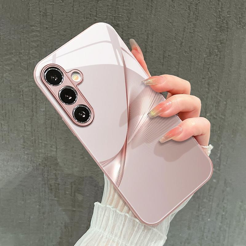 Minimalist Curved Radial Line Tempered Glass Cover Metallic Paint Phone Case Fit Samsung Galaxy Ultra and other models
