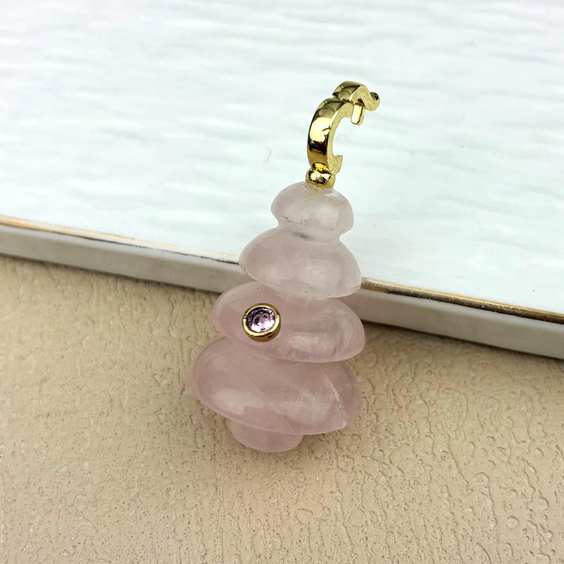 

Natural Pink Crystal & Tiger Eye Christmas Tree Pendant with Clavicle Chain