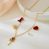 Fashion Red heart imitation pearl bow Necklace For Women Ladies