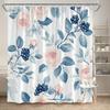 1pc Vintage Floral Shower Curtain, Pale Pink Roses, Dark Blue Berries and Stylized Blue-grey Leaves, Machine Washable Polyester