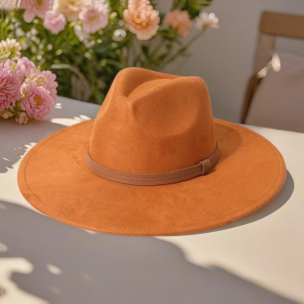 Women's Suede Hat with Colorful Heart-shaped Top and Wide Brim, Gentleman's Hat
