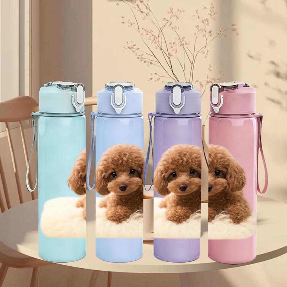 1PC Fluffy Poodle Puppy 750ml Color Plastic Sports Water Bottle Leakproof Flip Straw Lid Suitable for Sports Office Home Use
