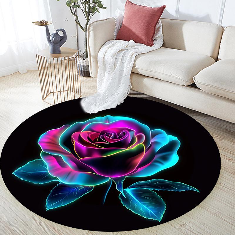 Rainbow Rose Round Area Rug,Carpet Rug for Living Room Bedroom Sofa Playroom Decor,Non-slip Floor Mat