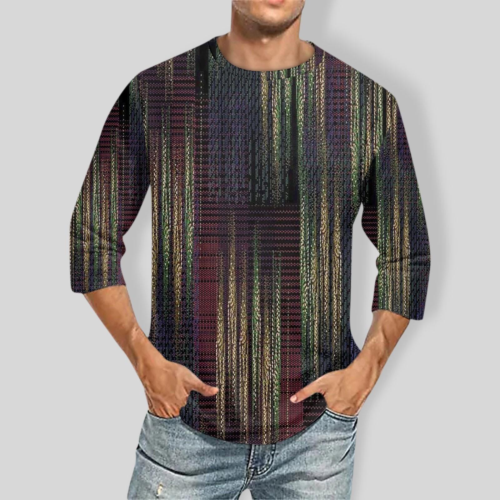 

Мужская однотонная футболка с круглым вырезом и рукавами три четверти M кофейный