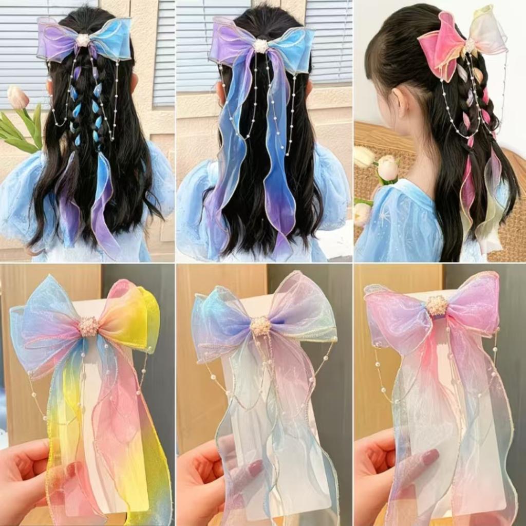 Children's headbands, rainbow bows for girls, braided hair clips, hair accessories, princess ponytails, ribbons, hairpins