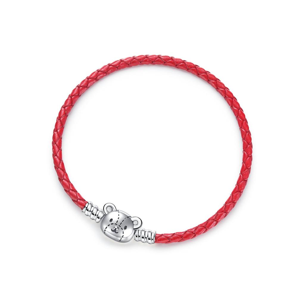  925 Silver Hello Kitty Leather Bracelet Women Femme Bear Snake Jewelry Gift Accessories Bangle