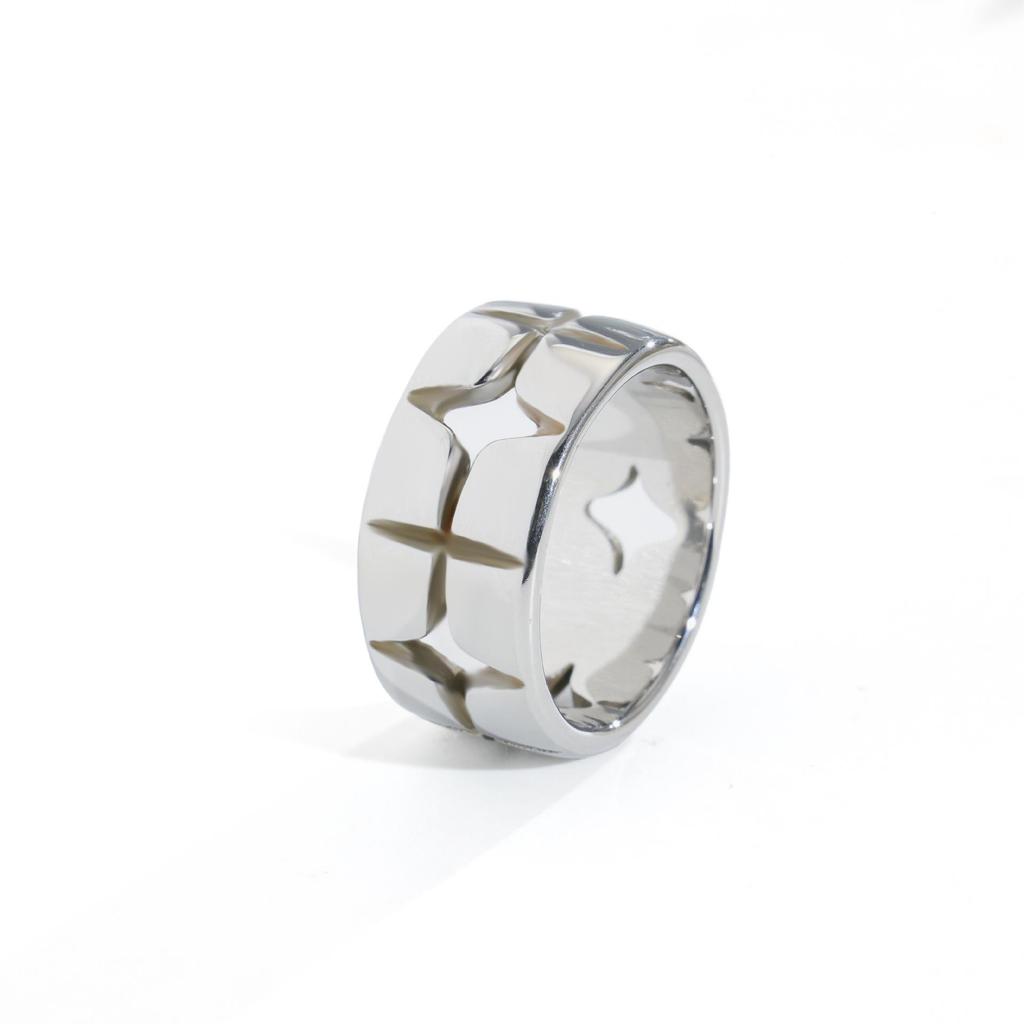 Starry Flickering Titanium Steel Wide Band Ring – Simple, Fashionable, Versatile Finger Ring for Women