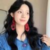 Exaggerated Acrylic Irregular Chain Pendant Earrings For Women Personality Red Large Circle Spliced Earrings