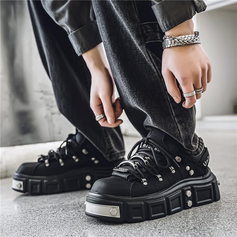Men's Metal Trend Platform Rivet Punk Skateboard Shoes Outdoor Non Slip Casual Lace Up Sports Shoes
