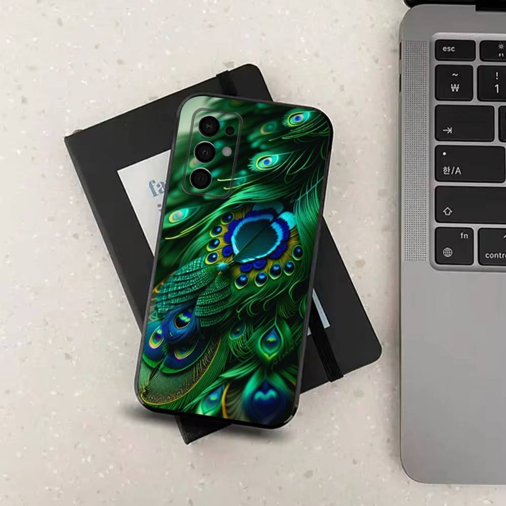 Peacock Feathers Phone For Samsung Galaxy A53,31,52,72,41,22,73,32,71,Note,J7,8,9,5G Soft Black Silicone Case