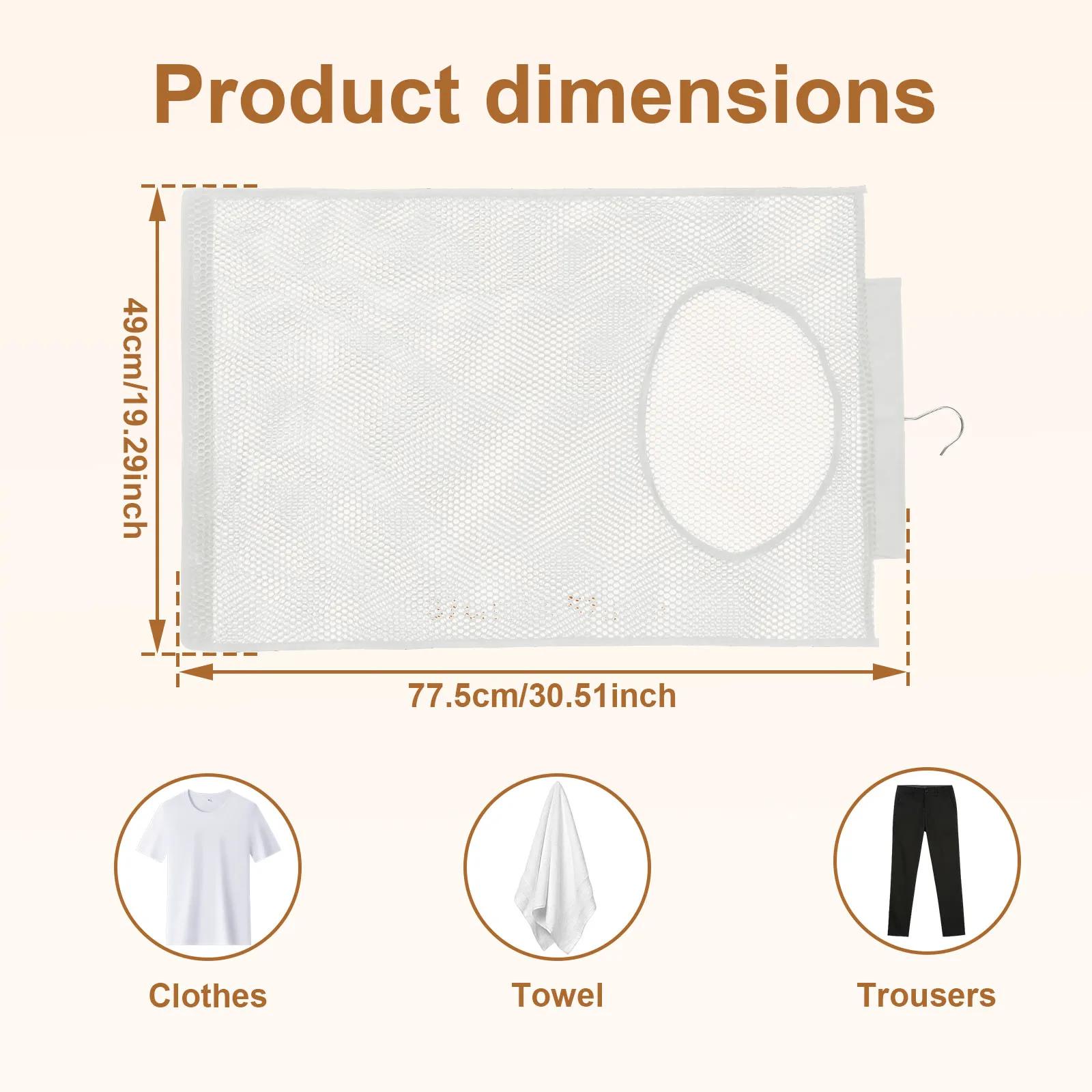 

Dirty Clothes Storage Bag Basket Foldable Laundry Basket Wall Hanging Household Clothing Organizer with Hook Bathroom Mesh білий