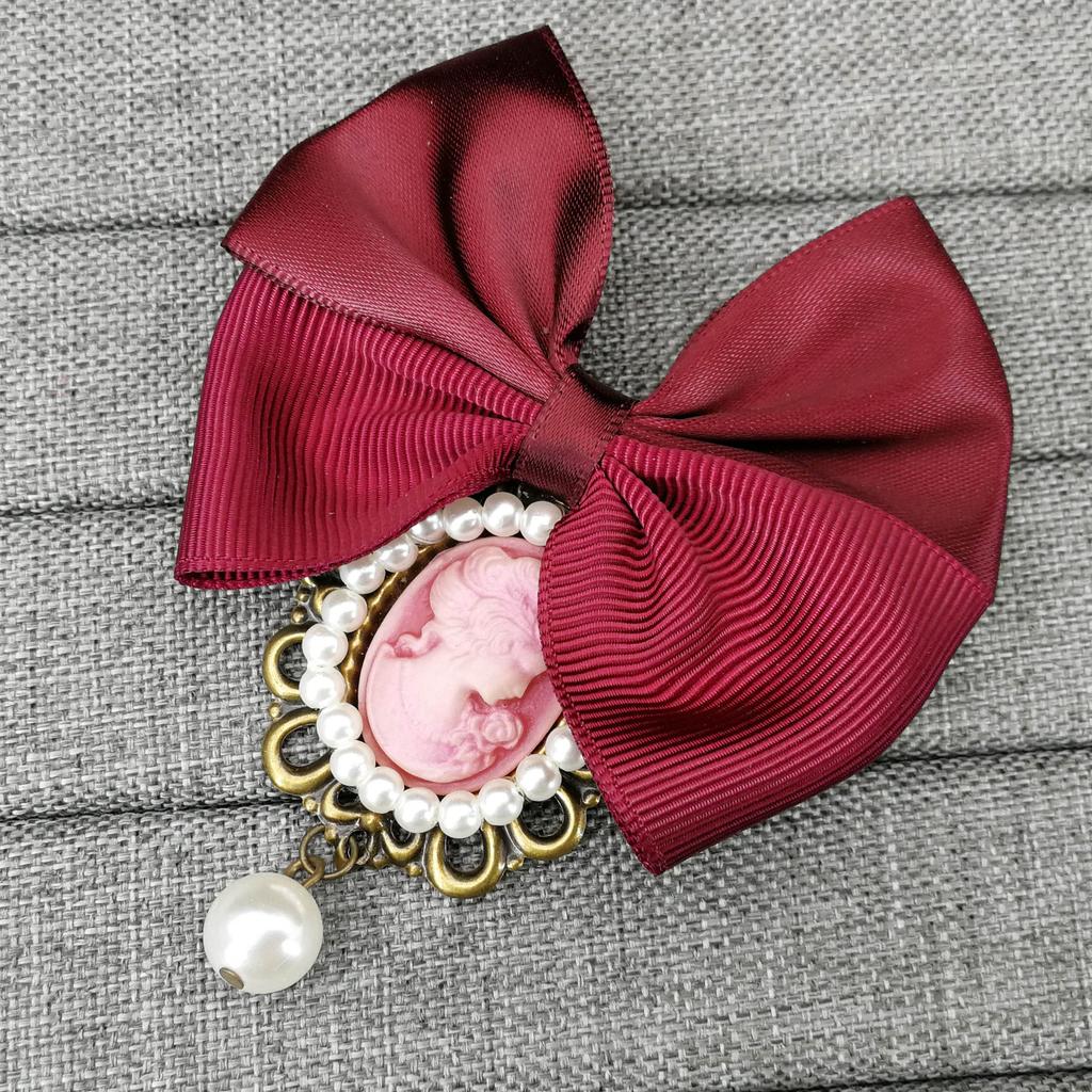 Vintage Fabric Ribbon Bowknot Brooches for Women Queen Cameo Pearl Brooch Pins Collar Tie Corsage Broche Costume Jewelry Gifts