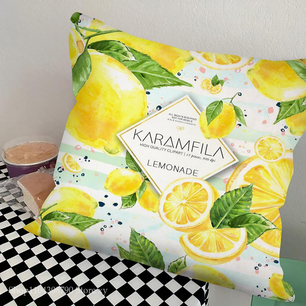 Lemon Pattern Pillow Case Fashion Square Pillowcase Bedroom Sofa Room Ins Decoration Leisure Cushion Cover 40x40