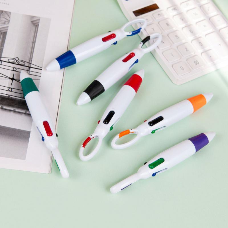 Morandi Color Student Daily 4-Color Ballpoint Pen with Carabiner