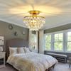 Modern Small Crystal Ceiling Light Fixture Mini Gold Semi Flush Mount Chandelier Light Fixture for Hallway Bedroom Bathroom Closet e27