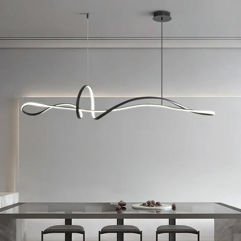 

Подвесной светодиодный светильник Nordic для гостиной, столовой, домашнего декора, алюминиевые подвесные люстры, освещение, черный переменный ток 110 В 220 В, подвесной светильник Length 120cm&Warm White чёрный